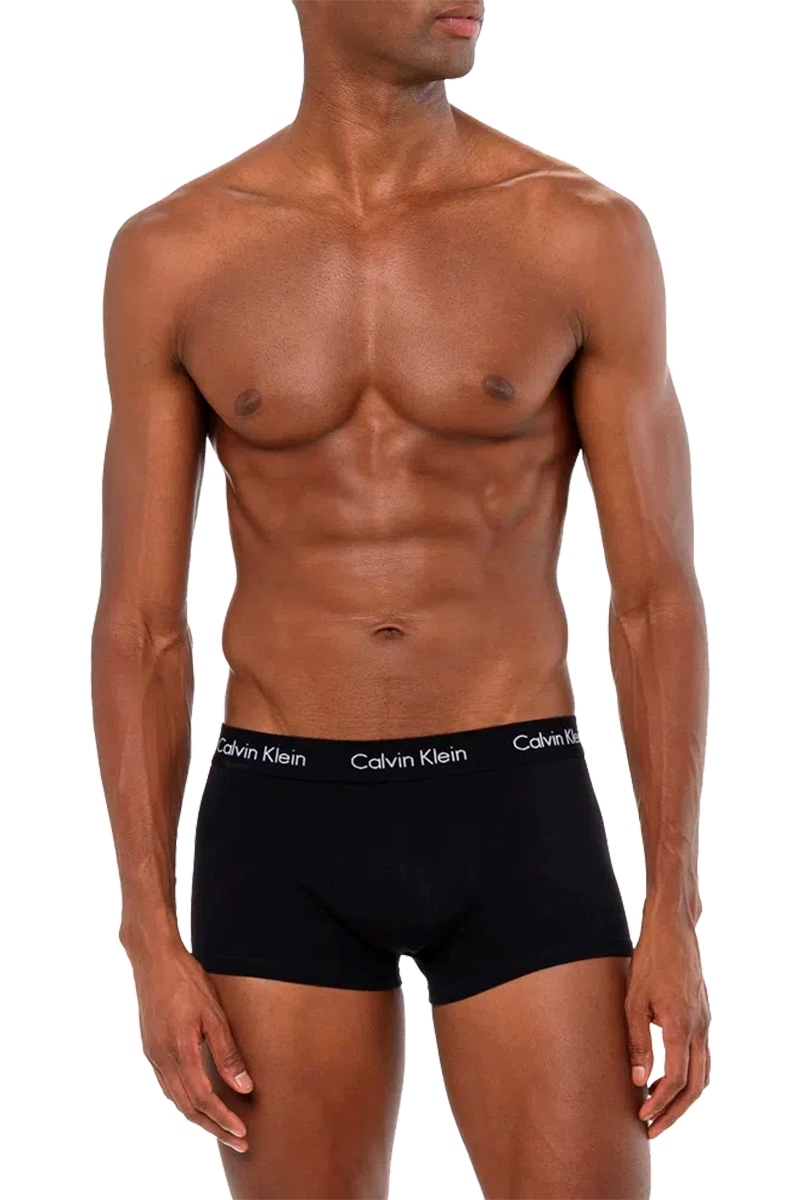 Kit 3 Cuecas Calvin Klein Jeans Underwear Low Rise Trunk Masculina Preto c/  Elástico Preto