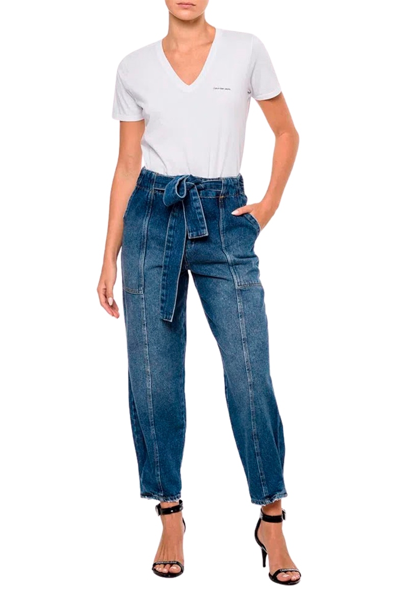 Camiseta Calvin Klein Jeans Gola V Feminina Branco