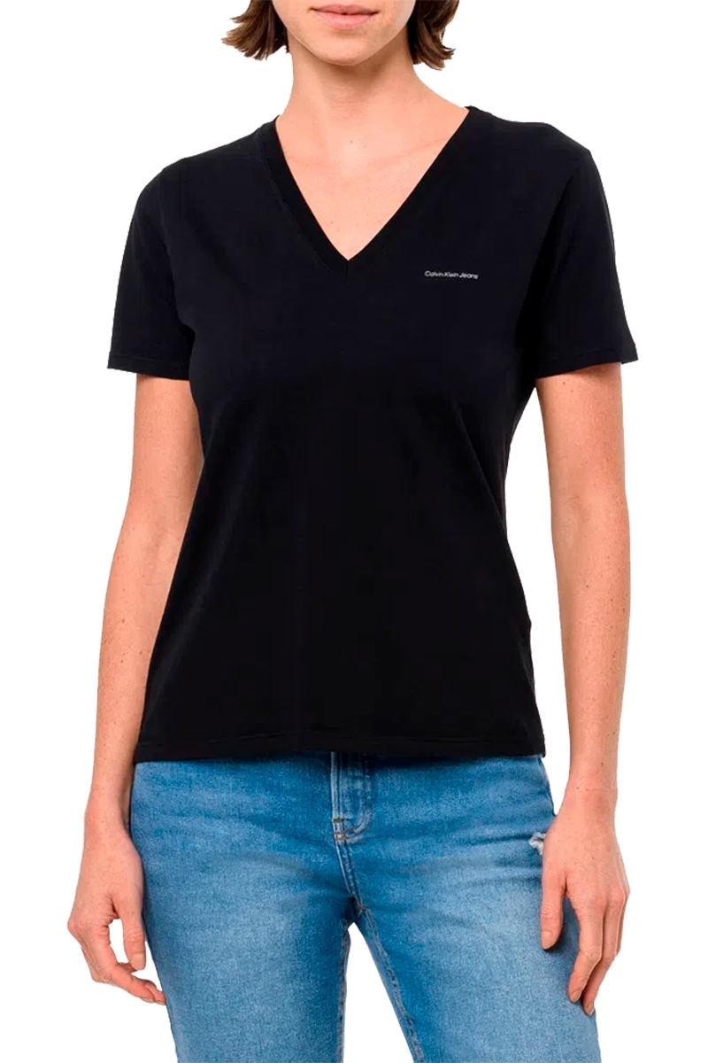 Camiseta Calvin Klein Jeans Gola V Feminina Preto