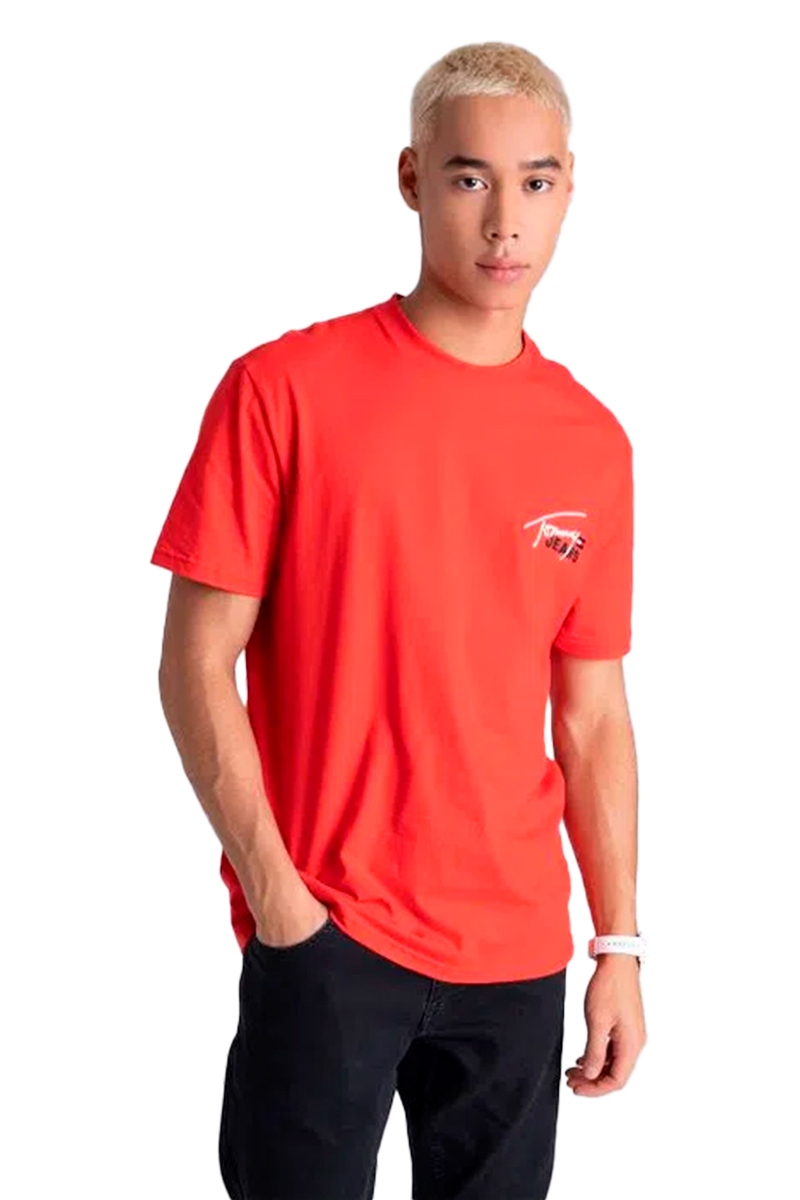Camiseta Tommy Hilfiger Graphic Signature Tee Clássica Masculina Vermelho