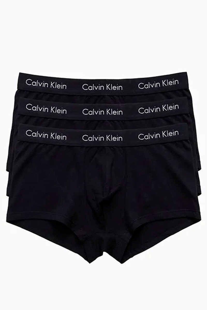 Kit 3 Cuecas Calvin Klein Jeans Underwear Low Rise Trunk Masculina Preto c/  Elástico Preto