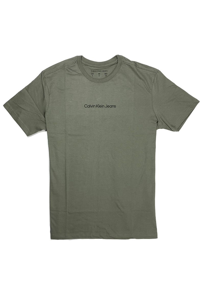 Camiseta Calvin Klein Jeans Logo Centralizado Masculina Verde Militar