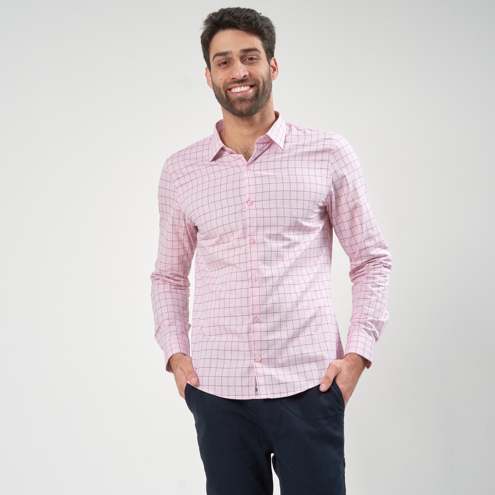 Camisa masculina 100% algodão Casual Xadrez