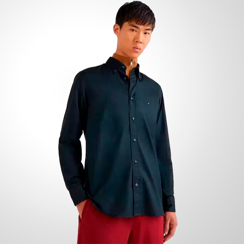 CAMISA MASCULINA CL SSICA POPELINE PRETA TOMMY HILFIGER