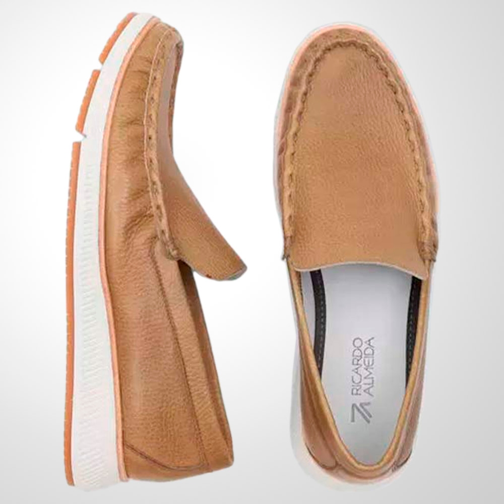 MOCASSIM MASCULINO COSTURA MANUAL BEGE RICARDO ALMEIDA