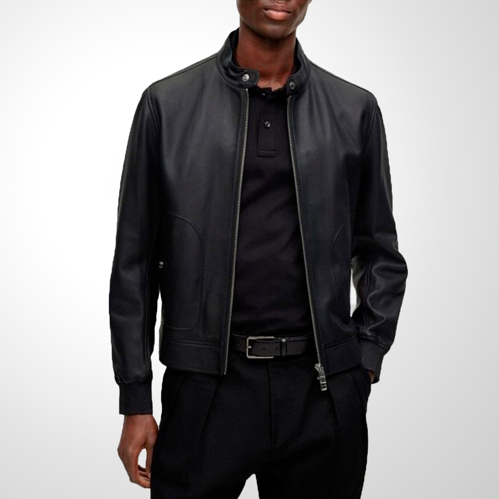 JAQUETA MASCULINA EM COURO MAPSON2 PRETA BOSS