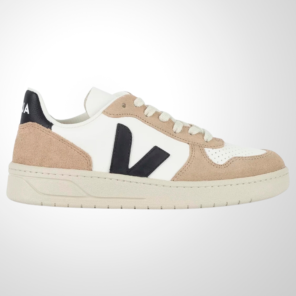 TÊNIS VEJA V-10 CHROMEFREE LEATHER WHITE BLACK SAHARA