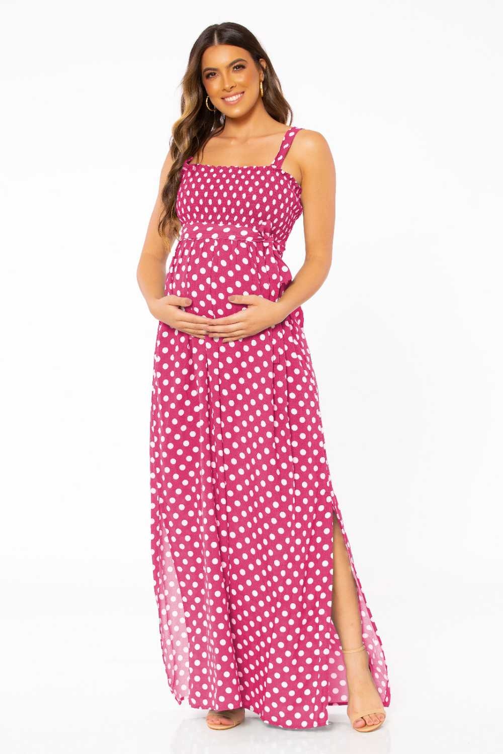VESTIDO GESTANTE LONGO POA ROSA