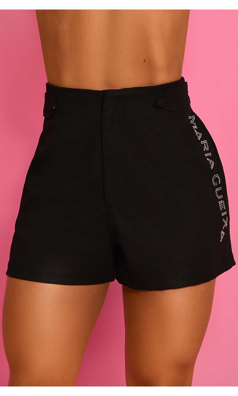 Shorts in glossy black with mesh inserts and zip line Maria Gueixa.