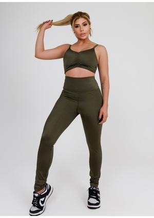 Conjunto Fitness Feminino Calça Legging Verde Militar Elegância Ativa -  Compre Agora!