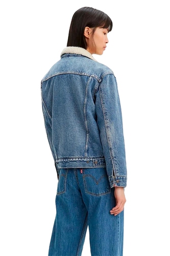 Jaqueta Levi s Ex Boyfriend Sherpa Trucker Feminina Jeans Azul M dio