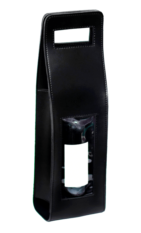 Porta Garrafa Couro Vegano Preto com Visor