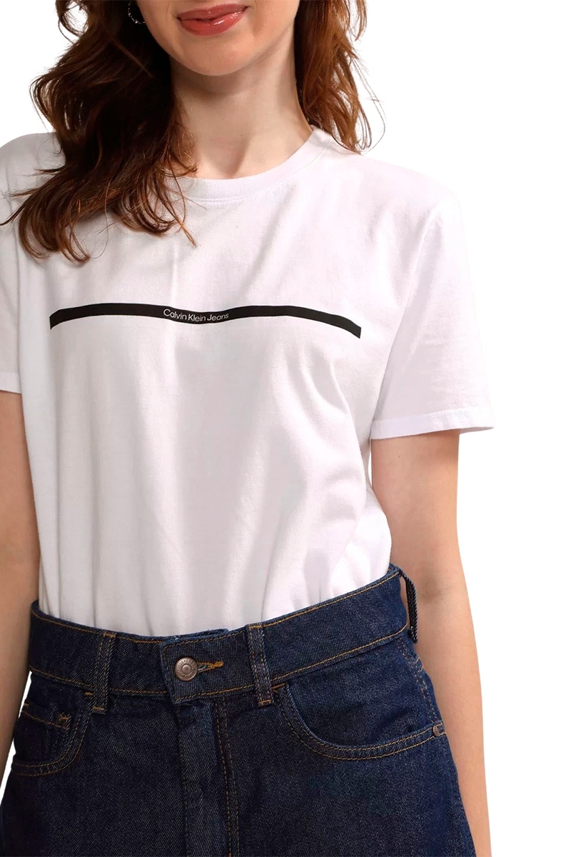 Camiseta Calvin Klein Jeans Palito Horizontal Feminina Branco